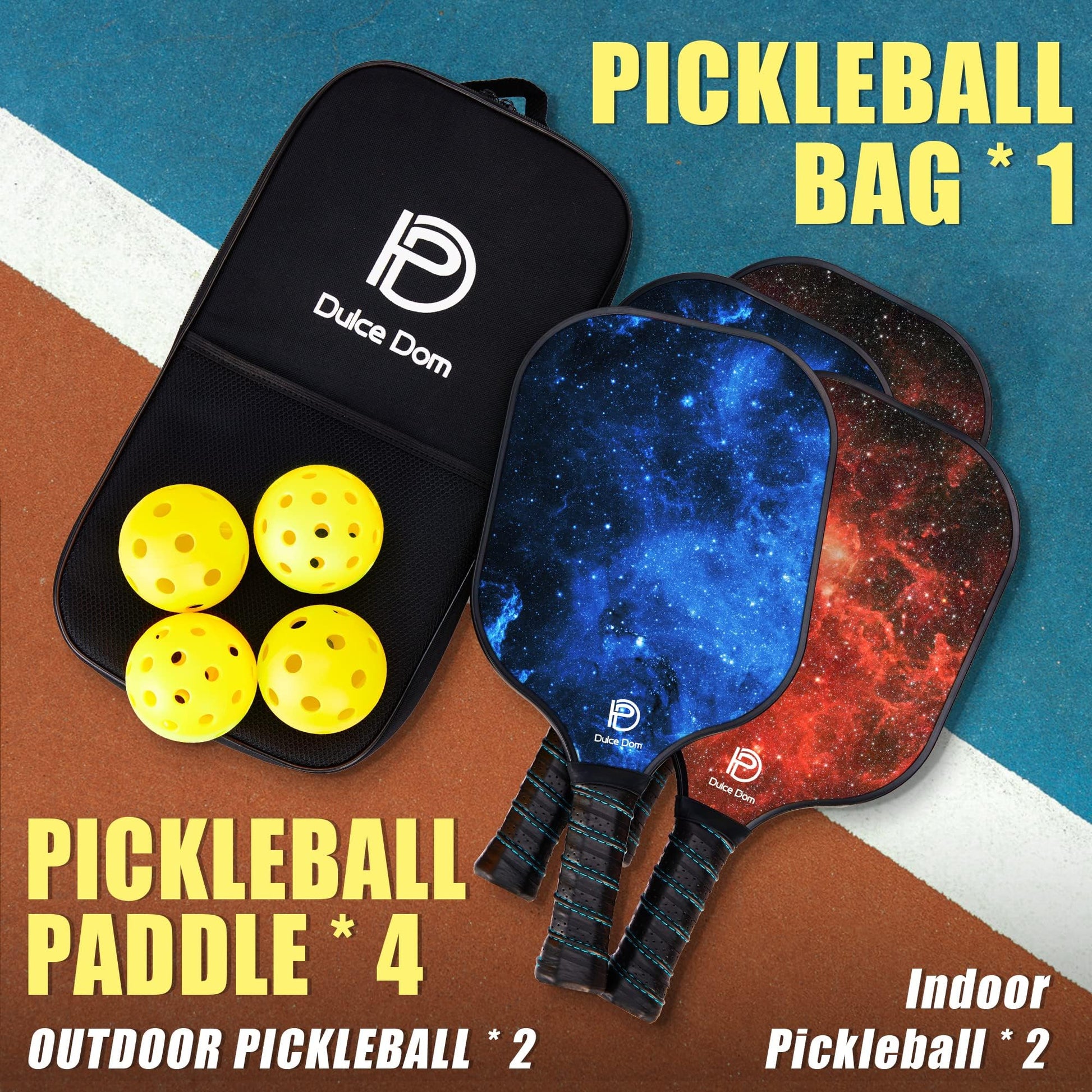 DULCE DOM Pickleball Paddles, USAPA Approved Lightweight Pickle-Ball Set with 4 Premium Balls and Bag, Perfect Raquette Gifts fo Women Men