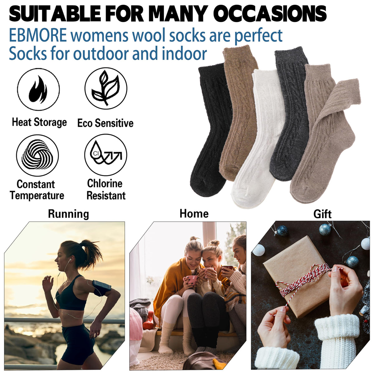Womens Merino Wool Socks Warm Winter Thermal Hiking Cozy Crew Duty Work Soft Gift Socks for Ladies 5 Pairs Stocking Stuffers for Women Mom(Dark Color Mix) 🍁 All In One Marketplace Canada