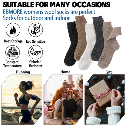 Womens Merino Wool Socks Warm Winter Thermal Hiking Cozy Crew Duty Work Soft Gift Socks for Ladies 5 Pairs Stocking Stuffers for Women Mom(Dark Color Mix) 🍁 All In One Marketplace Canada