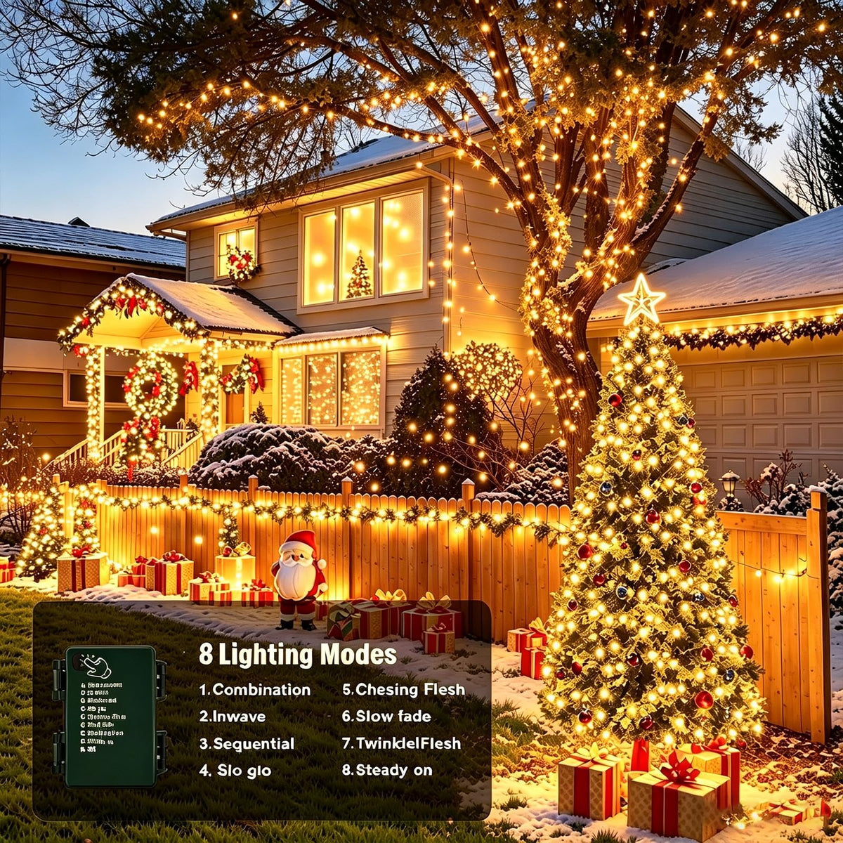 Mewuvn 2Pack 80FT 200 LED Battery Operated Christmas String Lights Outdoor/Indoor, Timer & 8 Modes with Green Wire Christmas Tree Lights, Waterproof Fairy Lights for Xmas Tree Garden(Warm White) 🍁 All In One Marketplace Canada