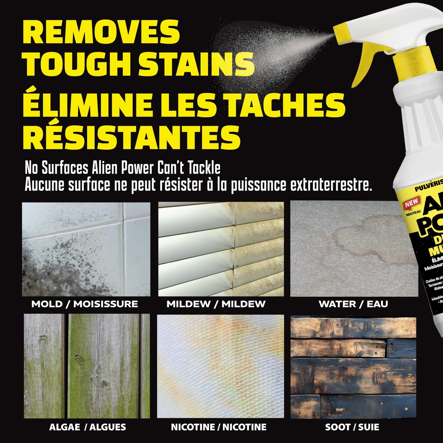 Alien Power 48 Fl Oz Instant Stain Remover Spray for Mold and Mildew, All Purpose No-Scrub Cleaner for Bathroom & Household Surfaces, Tiles, Wall, Black Mold, Mould, Grout - 2 Pack Set - Available at All In One Marketplace Canada