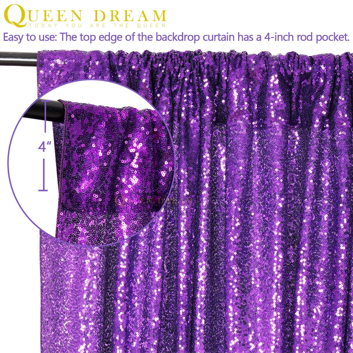 Purple Backdrop Curtins Sequin Fabric 3 Panels Background Drapes 2FT x 8FT Wedding Halloween Bridal Baby Shower Theme Decorations
