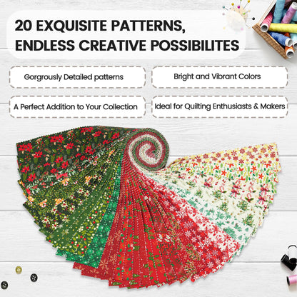 Craftido-20 Options-100% Cotton Jelly Roll Fabric Precut Strips for Quilting, Crafting, and Sewing, 40 Strips 2.5" x 44" Assorted Bundles for Rugs, Quilts, DIY Crafts and Home Decor-Winter Christmas 🍁 All In One Marketplace Canada