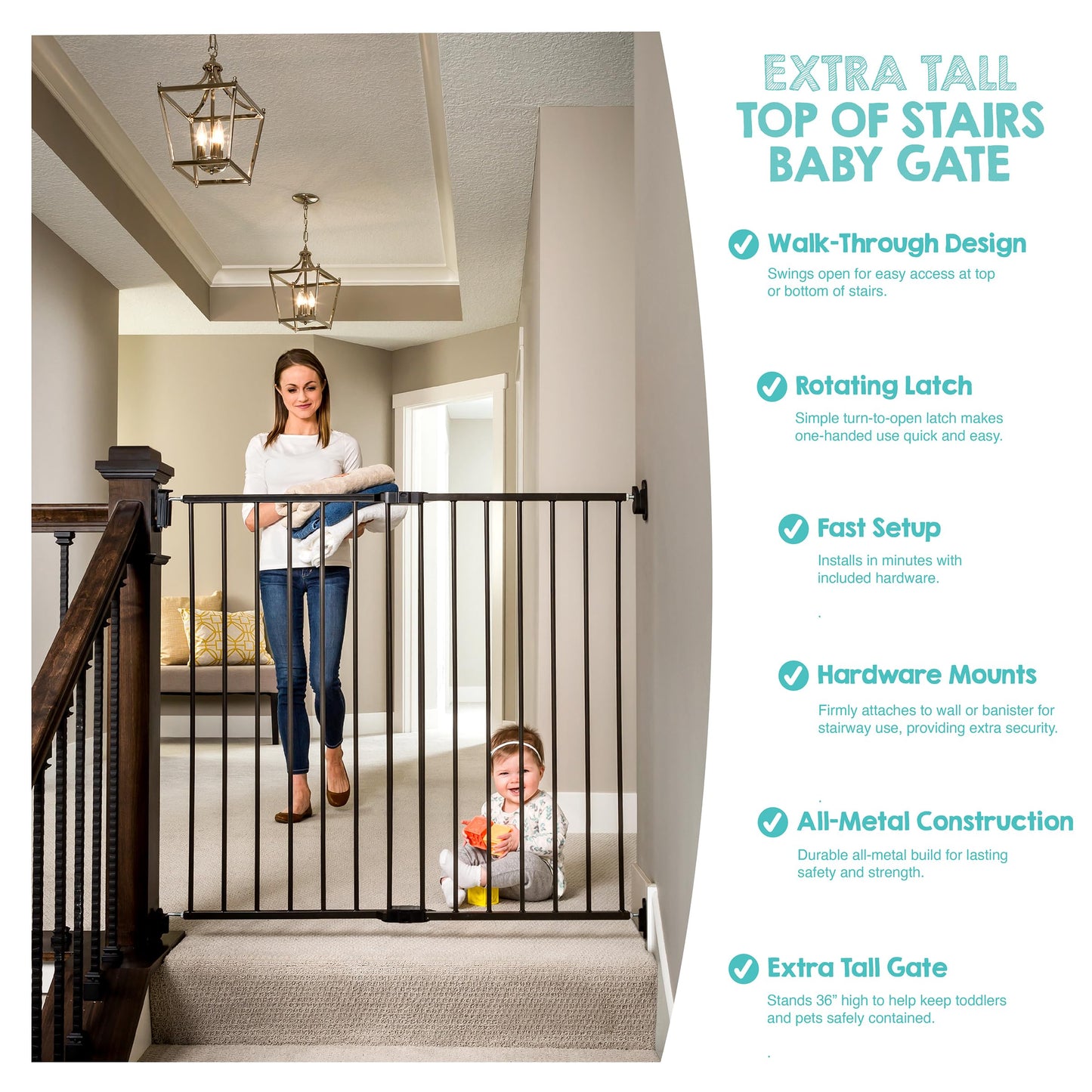 Regalo 2-in-1 Extra Tall Easy Swing Stairway and Hallway Walk Through Baby Gate, Award Winning Brand, 36 Inches Tall, Fits Openings Between 24 to 40.5 Inches,Black 🍁 All In One Marketplace Canada