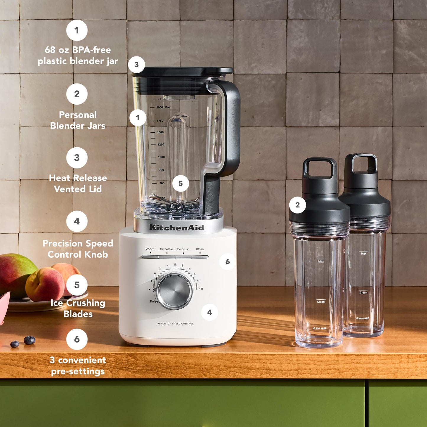 KitchenAid Pure Power Blender with 2 Personal Blending Jars, 1700 Watt Peak Power*, KSB2078PL, Porcelain White 🍁 All In One Marketplace Canada
