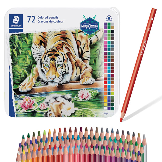 STAEDTLER Colored Pencils Set (72-Pack) - Ergonomic Triangular Barrel, Smooth 4mm Lines, Wood - 72 Vibrant Colors in Tin, for Artists & Students Staedtler