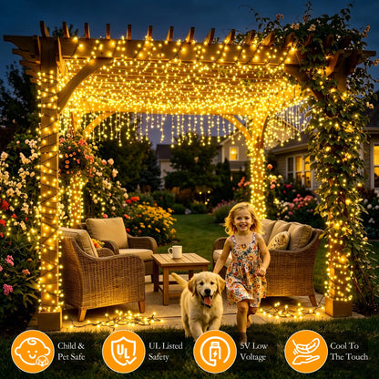 Soagrc 66FT 200 LED Warm White Fairy Lights, Dark Green Wire 8 Modes Timer, IP44 Waterproof Outdoor Indoor String Lights for Patio Garden Backyard Bedroom Classroom Weeding Christmas Decor 🍁 All In One Marketplace Canada