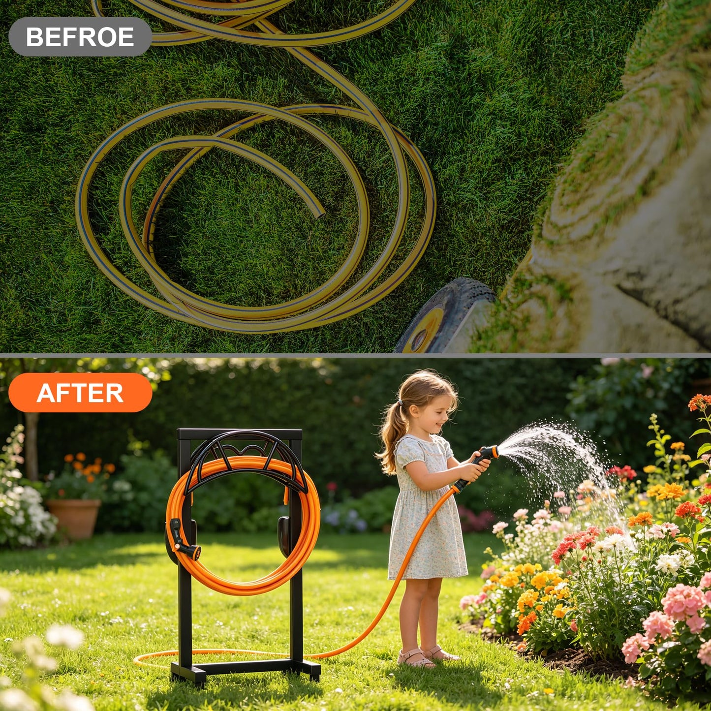 Garden Hose Holder, Freestanding Heavy Duty Water Hose Holder for Outside, Upgraded Metal Hose Stand with 150-Foot Capacity, Detachable Garden Hose Storage Hose Reel Rack, Black - Available at All In One Marketplace Canada
