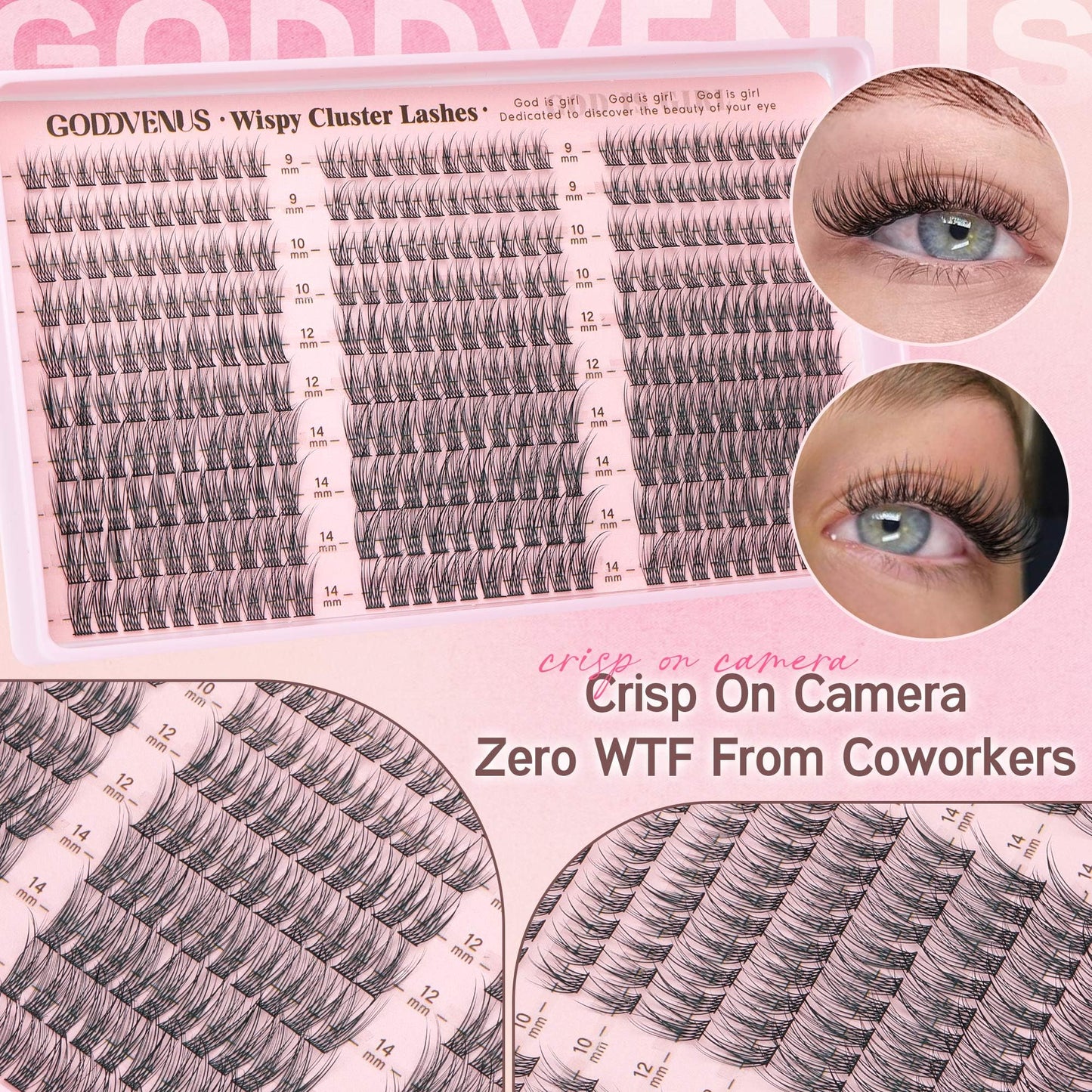 Goddvenus Lash Clusters Kit 9-14mm 300pcs Wispy Eyelash Cluster Lashes Natural DIY Lash Extension Kit Short Cluster Eyelash Extensions C Curl
