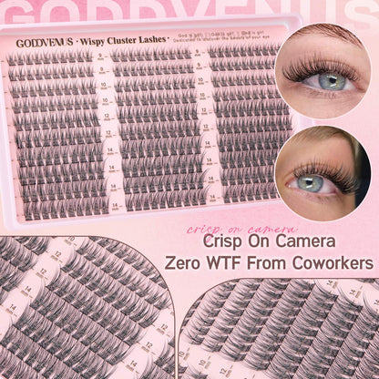 Goddvenus Lash Clusters Kit 9-14mm 300pcs Wispy Eyelash Cluster Lashes Natural DIY Lash Extension Kit Short Cluster Eyelash Extensions C Curl