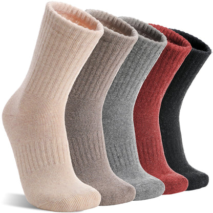 MOGGEI Womens Merino Wool Socks for Hiking Thermal Warm Thick Winter Cozy Crew Cabin Ladies Comfy Work Gift Boot Socks 5 Pairs(Beige/Khaki/Grey/Red/Black) 🍁 All In One Marketplace Canada