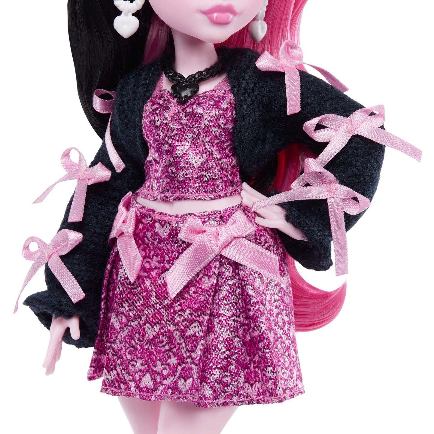 Monster High Doll, Draculaura in Pink Bow Dress and Black Cardigan with Pet Bat Count Fabulous and 7 Accessories Like Ramen, Lipstick and Purse 🍁 All In One Marketplace Canada