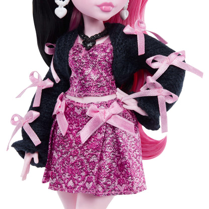 Monster High Doll, Draculaura in Pink Bow Dress and Black Cardigan with Pet Bat Count Fabulous and 7 Accessories Like Ramen, Lipstick and Purse 🍁 All In One Marketplace Canada