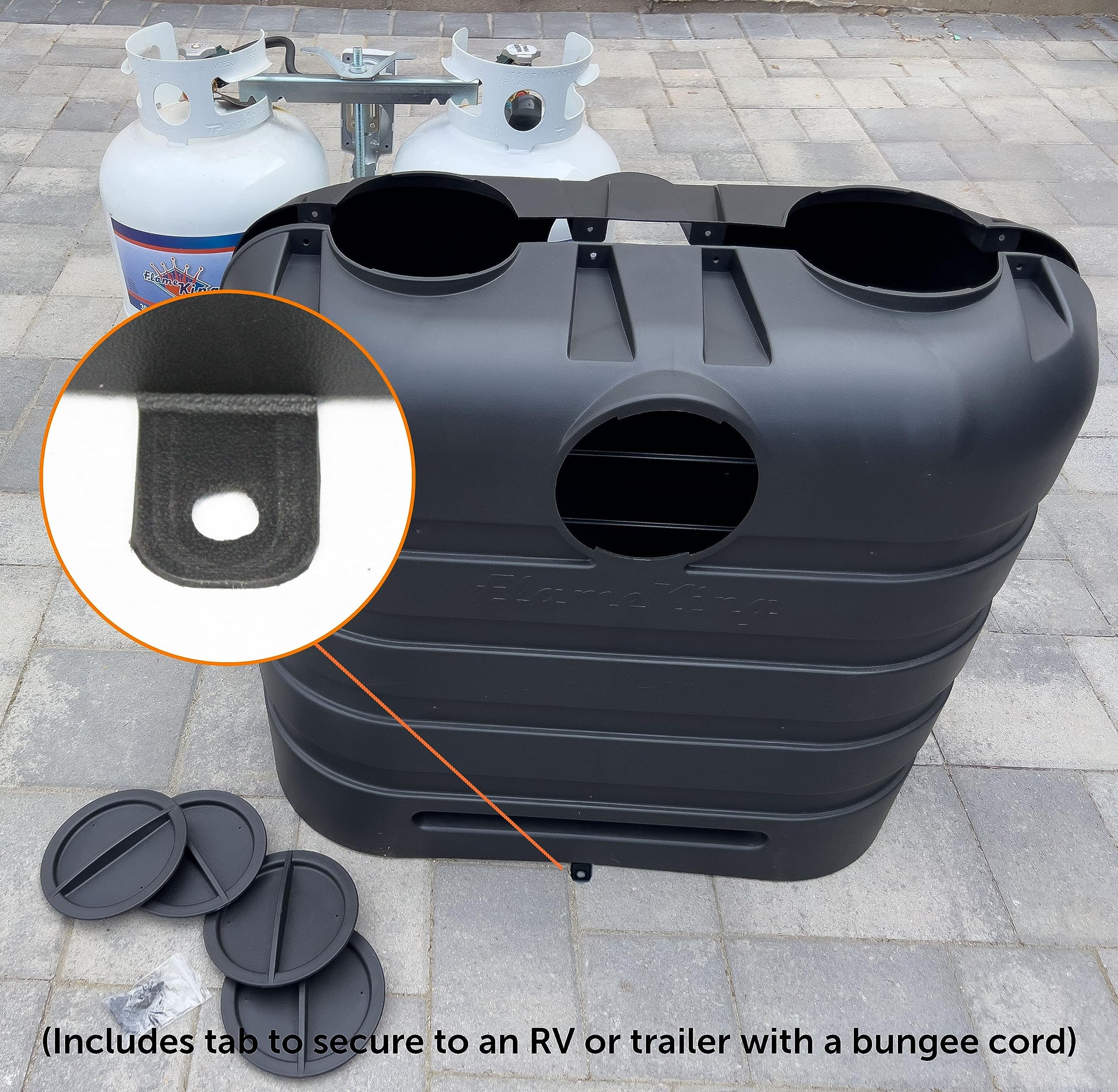Flame King Dual 30LB LP Propane Tank Light Plastic Heavy Duty Cover for RV, Travel Trailer, Camper - Black Flame King