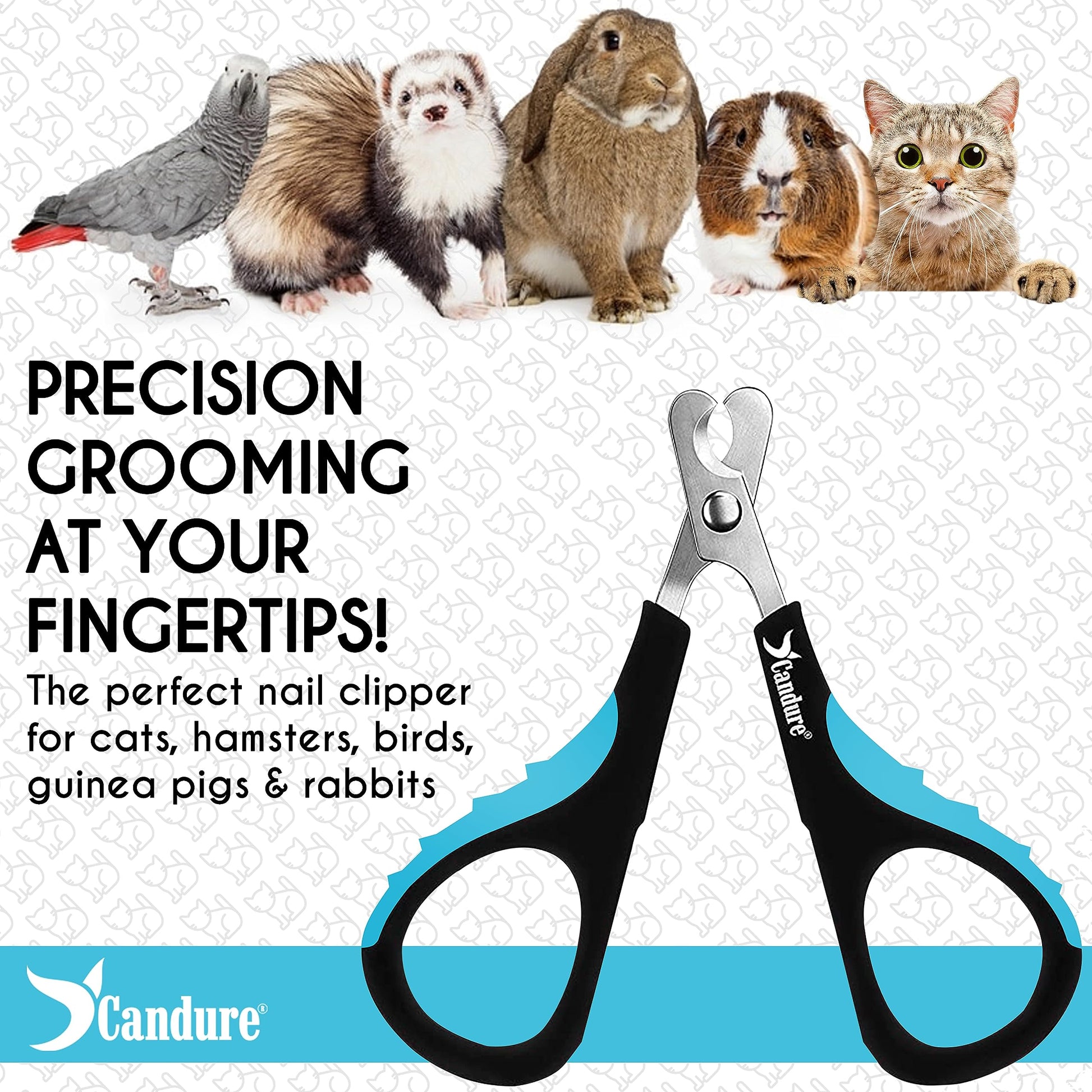 Candure Cat Nail Clippers for Indoor Cats, Rabbits, Hamsters, and Birds with Precise Angled Edges to Ensure Easy & Safe Trimming Stainless Steel Cat & Dog Nail Trimmer for At-Home Cat Grooming