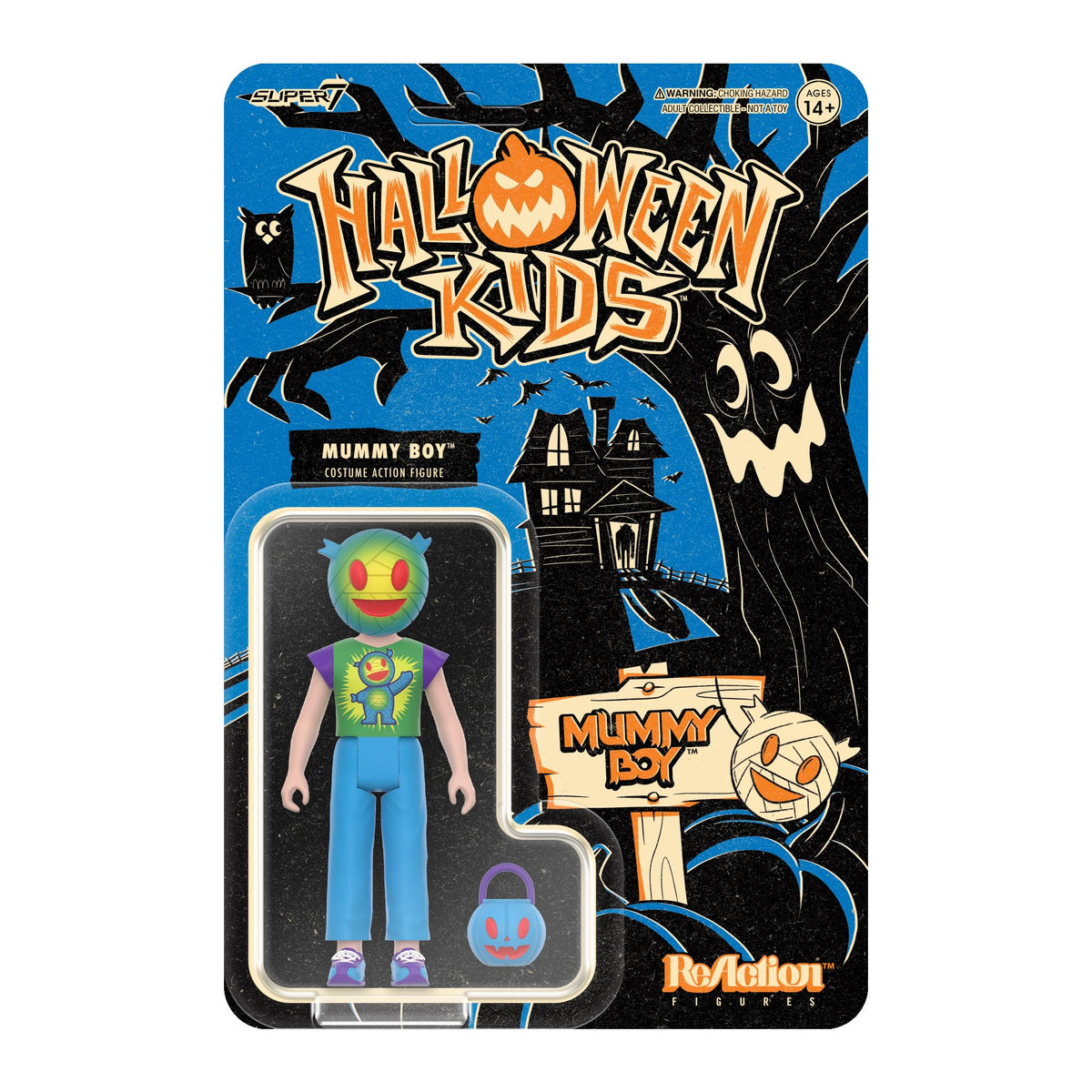 Figurine Super7 Halloween Kids Mummy Boy Reaction - Figurine articulée Mummy Boy de 9,5 cm avec accessoire, objets de collection pop culture et jouets rétro