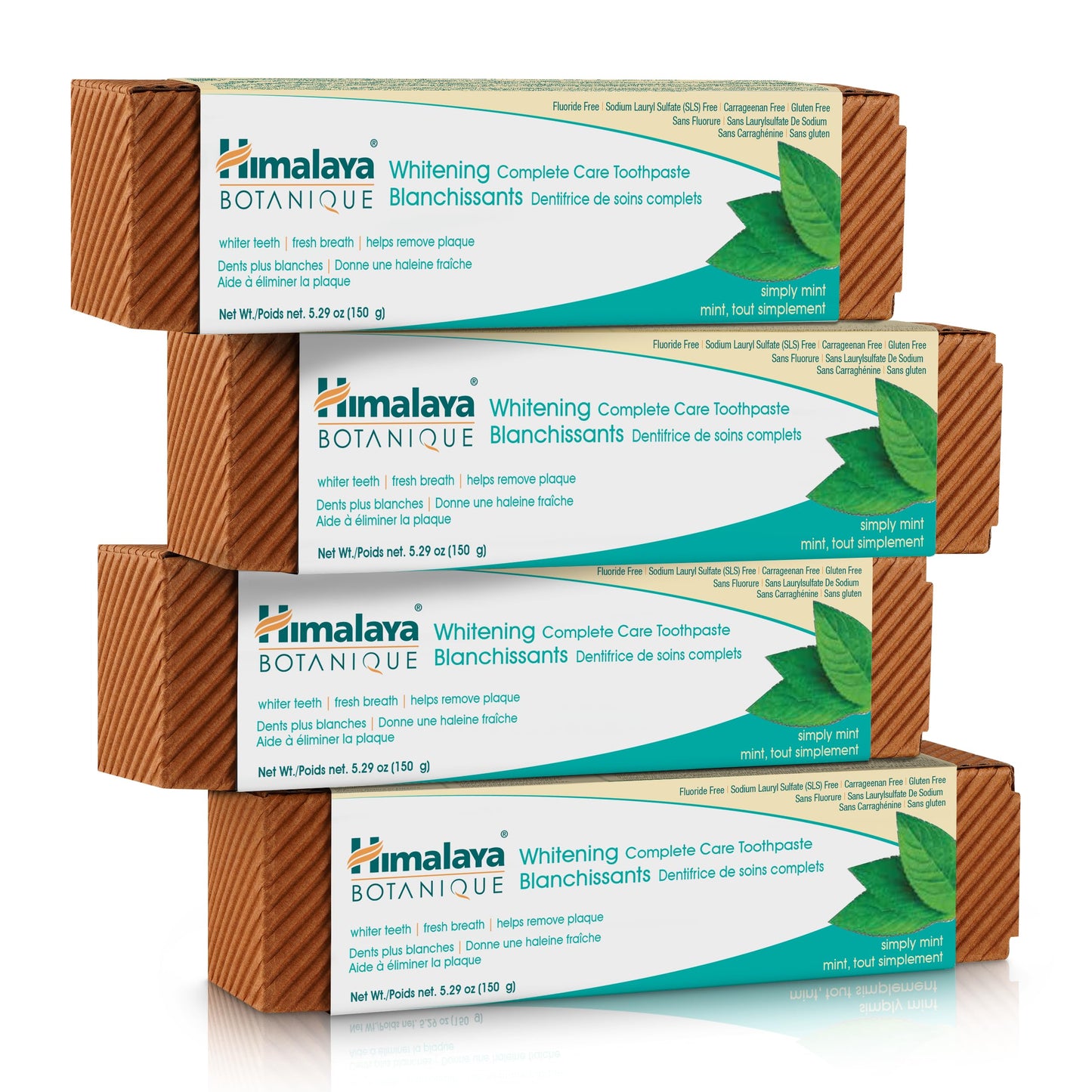 Himalaya Botanique Complete Care Whitening Toothpaste, Simply Mint, Natural, Fluoride-Free, SLS Free, Carrageenan Free & Gluten Free, Vegan, 150 g (5.29 oz), 4 Pack