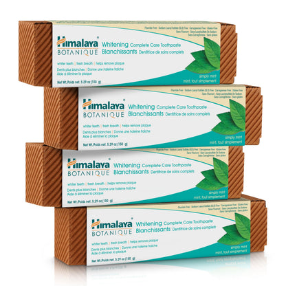 Himalaya Botanique Complete Care Whitening Toothpaste, Simply Mint, Natural, Fluoride-Free, SLS Free, Carrageenan Free & Gluten Free, Vegan, 150 g (5.29 oz), 4 Pack