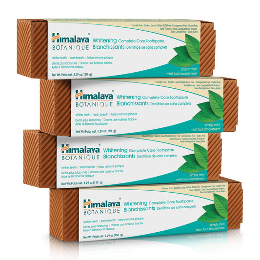 Himalaya Botanique Complete Care Whitening Toothpaste, Simply Mint, Natural, Fluoride-Free, SLS Free, Carrageenan Free & Gluten Free, Vegan, 150 g (5.29 oz), 4 Pack