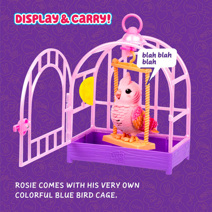 Little Live Pets My Really Real Bird & Cage - Rosie, Interactive, Realistic Pet, 20+ Sounds & Reactions (25cm/9,8in Cage, 10,9cm/4,3in Bird), Records & Repeats or Whistles Back, Carry & Display Little Live Pets