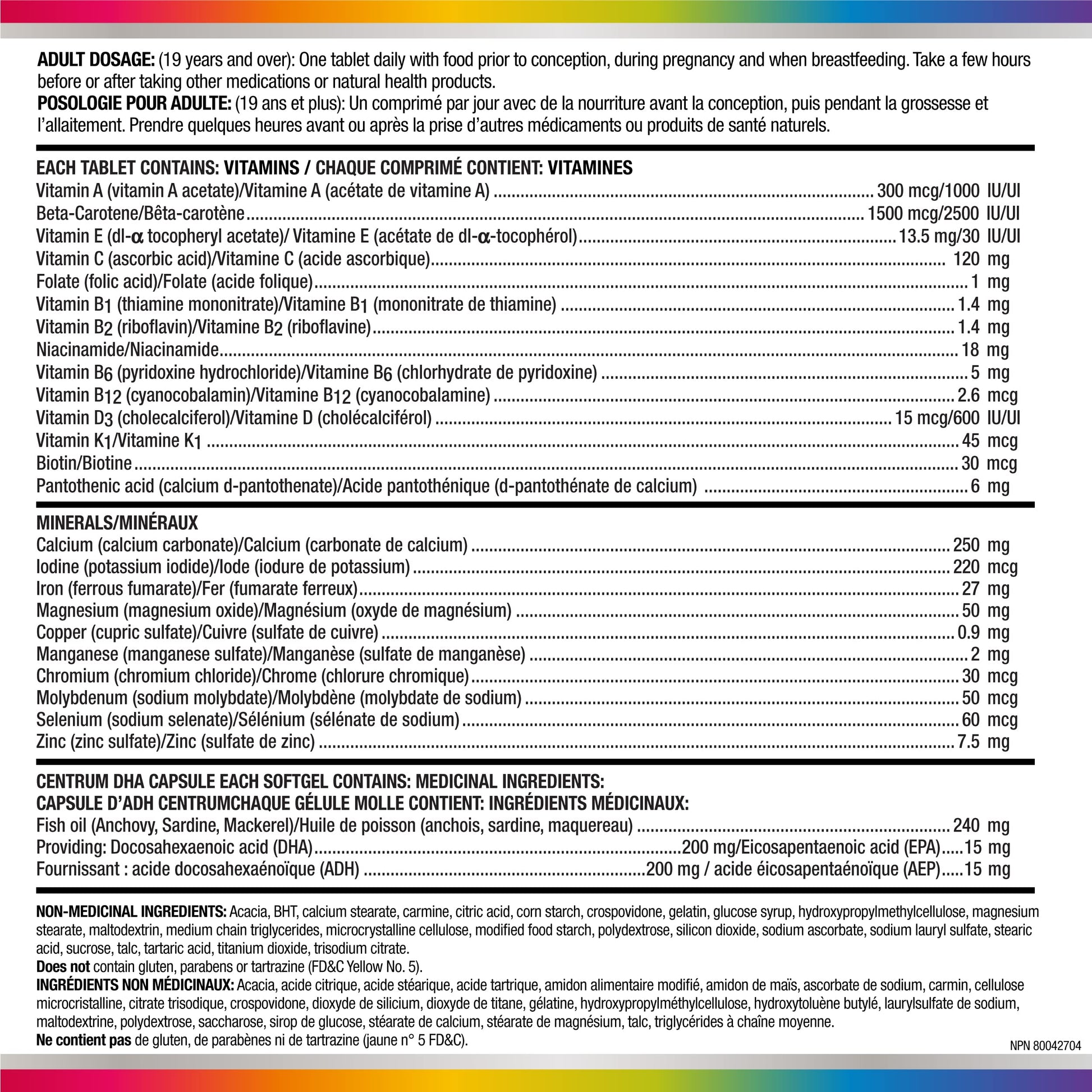 Centrum Prenatal Multivitamins/Minerals with Folic Acid and DHA Multivitamins Supplement with Omega 3, 60 Prenatal Tablets & 60 DHA Softgels (120 Total Count) (Packaging May Vary) - Available at All In One Marketplace Canada