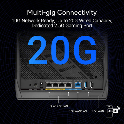 ASUS RT-BE86U WiFi 7 Gaming Router, 10G WAN, 6.8 Gbps, Mesh VPN Compatible Asus
