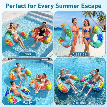 SEETOHOME 3 Pack Pool Floaties for Adults, Inflatable Pool Float Chair Adult Size with Backrest & Cup Holder Floating Pool Chair Floaties for Adults Beaches, Lakes, Rivers, Parties Water Fun