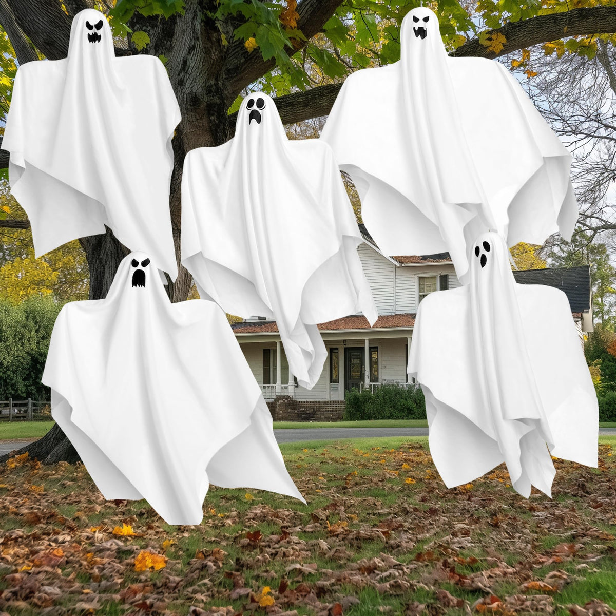 JOYIN 27.5" Halloween Hanging Ghosts Outdoor Decoration(5 Pack), Cute Flying Ghosts for Halloween Front Yard Patio Lawn Garden Party Décor and Holiday Hanging Decorations 🍁 All In One Marketplace Canada