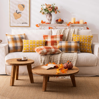 AQOTHES Plaid Fall Throw Pillow Covers Orange 18x18 Inch Set of 2 🍁 All In One Marketplace Canada