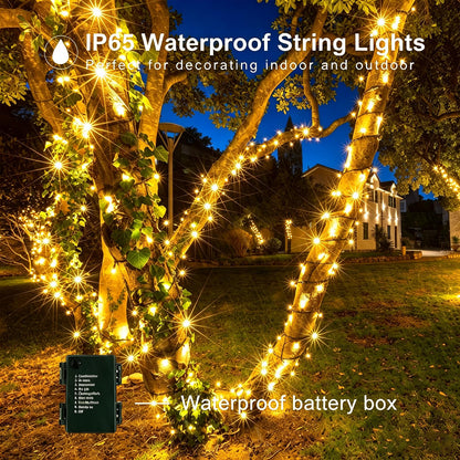 Mewuvn 2Pack 80FT 200 LED Battery Operated Christmas String Lights Outdoor/Indoor, Timer & 8 Modes with Green Wire Christmas Tree Lights, Waterproof Fairy Lights for Xmas Tree Garden(Warm White) 🍁 All In One Marketplace Canada