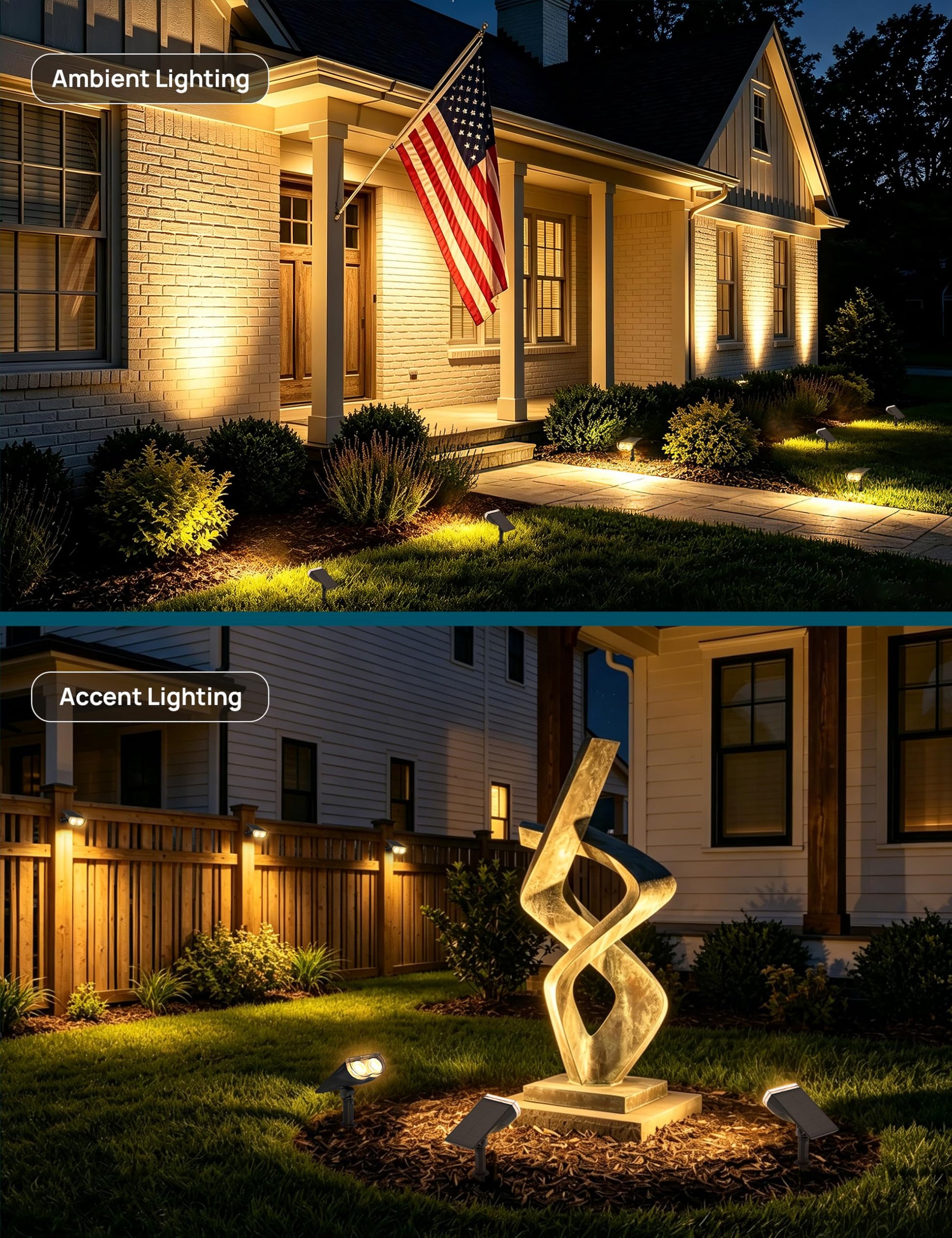 Linkind Solar Lights Outdoor Waterproof IP67, StarRay Dusk-to-Dawn Outdoor Solar Lights, 3 Lighting Modes Solar Spot Lights Outdoor for Garden, Yard, Landscape (Warm White, 4 Pack)