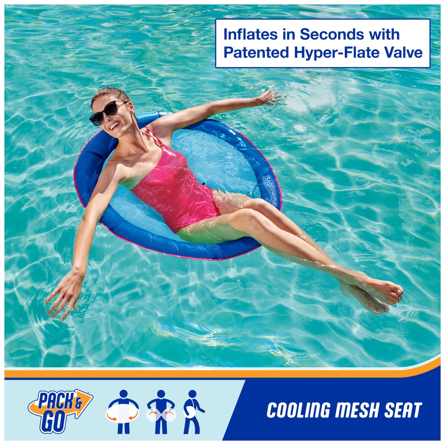 SwimWays Spring Float Premium Papasan Pool Lounger, Inflatable Pool Floats Adult with Fast Inflation for Ages 15 & Up SwimWays