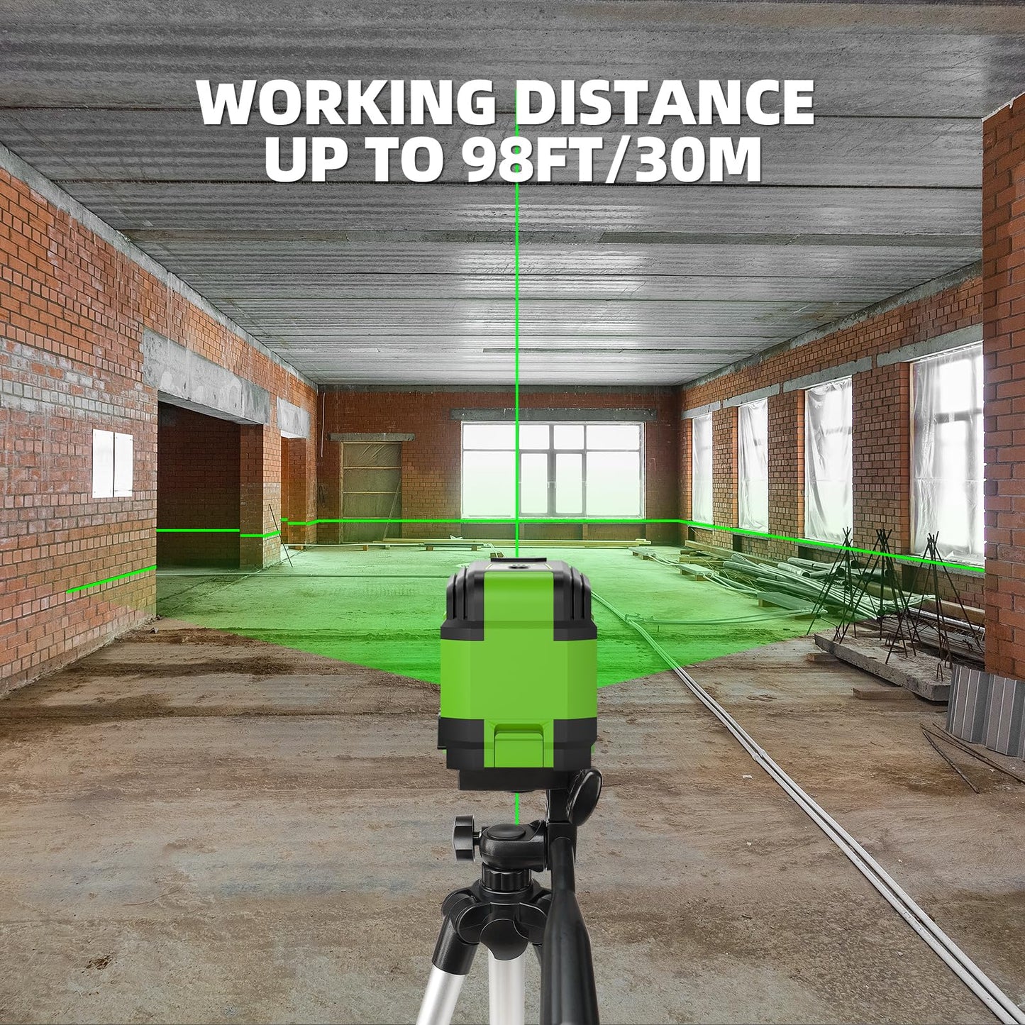 Huepar Self Leveling Laser Level with Tripod, 98Ft Green Cross Line Laser Leveler Tool for Picture Hanging, Tile, Home Renovation, Indoor Project, Battery Included, 40in Tripod - Available at All In One Marketplace Canada