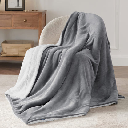 Bedsure Reversible Throw Sherpa Blanket for Bed, Grey, 50x60 Inch 🍁 All In One Marketplace Canada