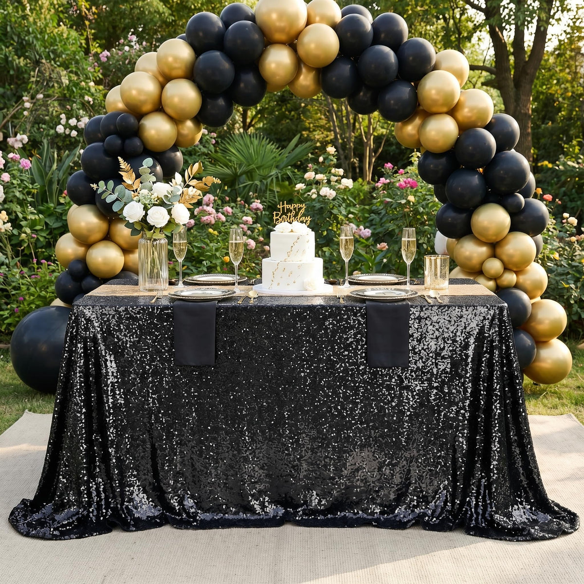 SoarDream Black Sequin Tablecloth 90x132 Inch Sequence Halloween Party Tablecloth Sequin Fabric Wedding Birthday Graduation Cake Table Decorations