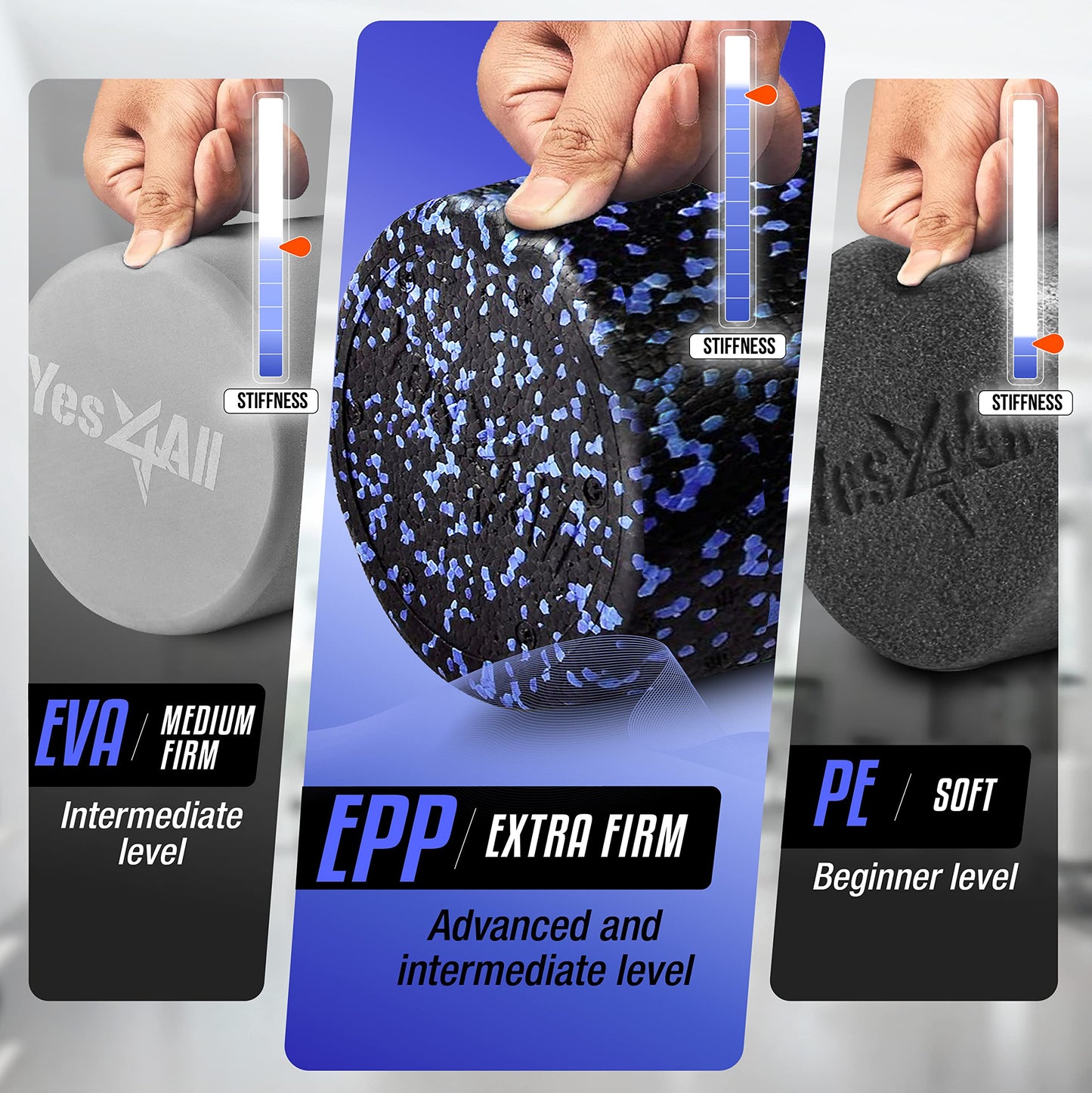 Yes4All High-Density EPP Round Back Roller Foam, Foam Roller for Yoga, Pilates & Stretching - 12, 18, 24, 36 inch