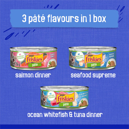 Friskies Ocean Delights Wet Cat Food, Pate Variety Pack 3 Flavours - 156 g Can (24 Pack)