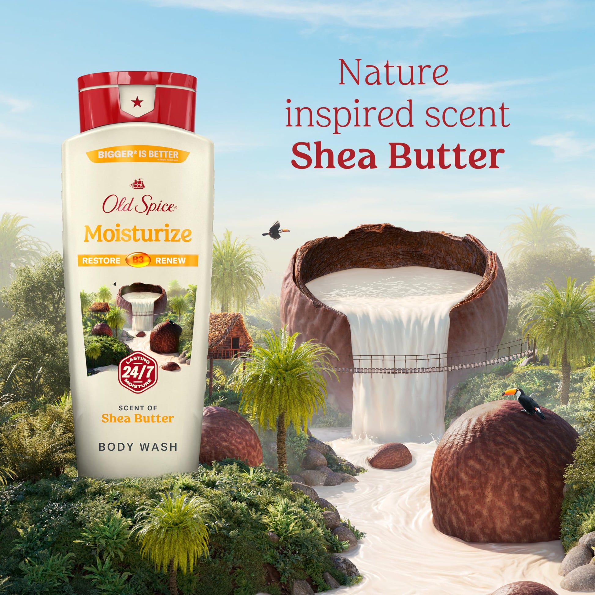 Old Spice Men's Body Wash Moisturize with Shea Butter, 24/7 Moisturization, Gentle on Skin, 2.12 L Total (4 Count of 532 mL Each) Old Spice