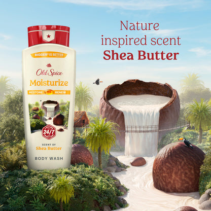 Old Spice Men's Body Wash Moisturize with Shea Butter, 24/7 Moisturization, Gentle on Skin, 2.12 L Total (4 Count of 532 mL Each) Old Spice