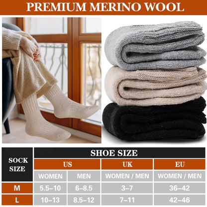 Merino Wool Thermal Boot Socks for Men Women Warm Thick Winter Hiking Cozy Christmas Stocking Stuffers Socks 3 Pairs(Beige/Black/Grey,M) 🍁 All In One Marketplace Canada