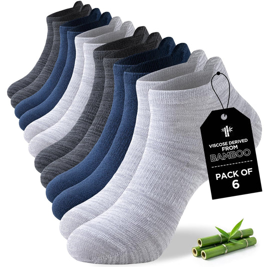 Niorasen Ankle Socks for Men Women, 6 Pairs Bamboo Rayon Breathable Sports Low Cut, Multicolor Size 6-8 9-11 12-14, Multicolor, 9-11
