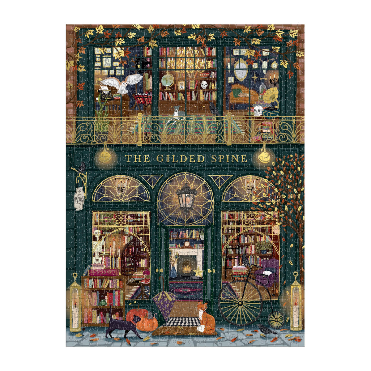 Galison The Gilded Spine Puzzle – 1000 Piece Foil Puzzle Featuring Beautiful Fall Book Storefront with Gold Detailing