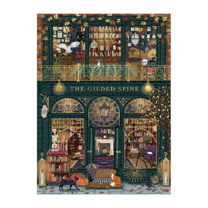 Galison The Gilded Spine Puzzle – 1000 Piece Foil Puzzle Featuring Beautiful Fall Book Storefront with Gold Detailing