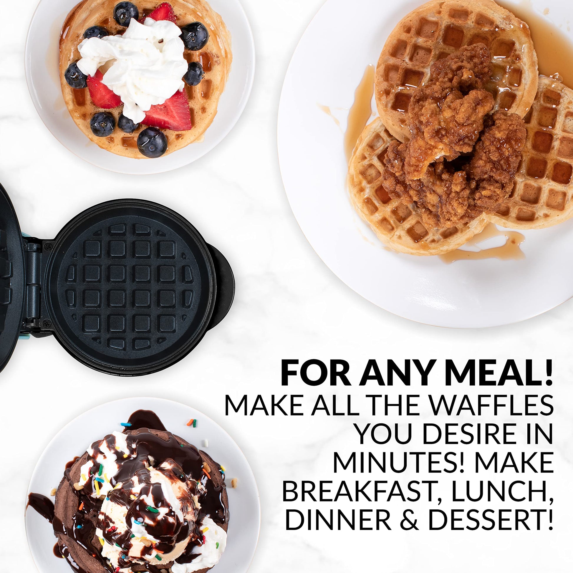 Nostalgia MyMini Personal Electric Waffle Maker, 5-Inch Cooking Surface, Waffle Iron for Hash Browns, French Toast, Grilled Cheese, Quesadilla, Brownies, Cookies, Aqua Nostalgia