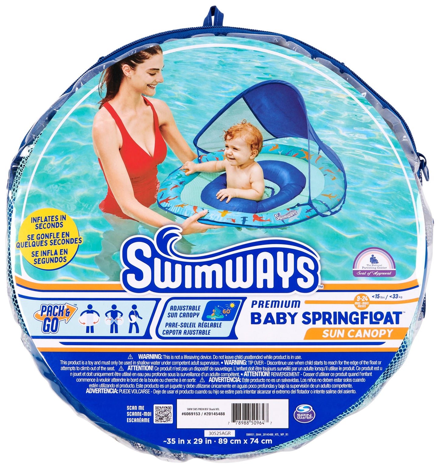 SwimWays Baby Spring Float, Baby Pool Float with Canopy, Swim Training PFD, Swimming Pool Accessories for Babies and Toddlers 9-24 Months, Shark 🍁 All In One Marketplace Canada