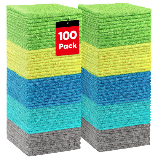HOMEXCEL Microfiber Cleaning Cloths 100 Pack, Highly Absorbent Cleaning Towels, Lint Free & Scratch-Free Cleaning Rags for House, Kitchen and Car, Multi-Color Microfiber Towels 11.5 x 11.5 inch