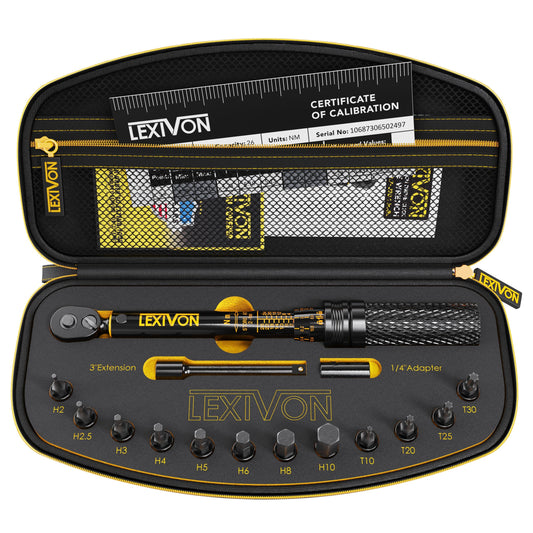 LEXIVON Bike Torque Wrench 1/4-Inch Dr. 15-Piece Kit | 72-Tooth Gear, Dual-Direction Click Type 2~26 Nm (17.7~230.1 in-lb) | Portable Maintenance Kit for Road & Mountain Bikes (LX-191) - Available at All In One Marketplace Canada