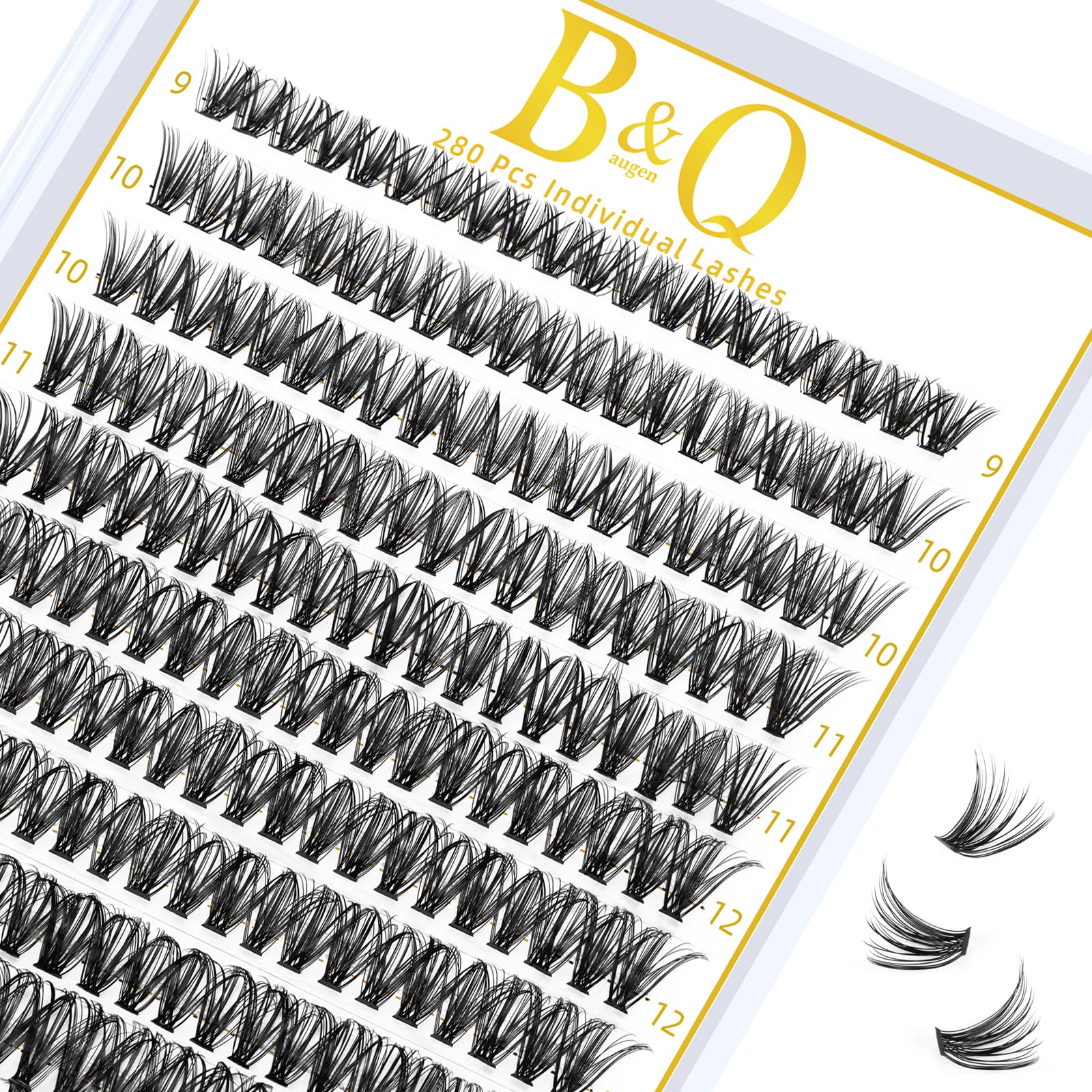 B&Qaugen Lash Clusters 280 Pcs 40D-0.07D-9-16MIX B&Q LASH Individual Lashes 10D 20D 30D 40D 50D Cluster Lashes C D Curl Eyelash Clusters Soft Volume DIY Lash Extensions at Home (40D-0.07D,9-16MIX)