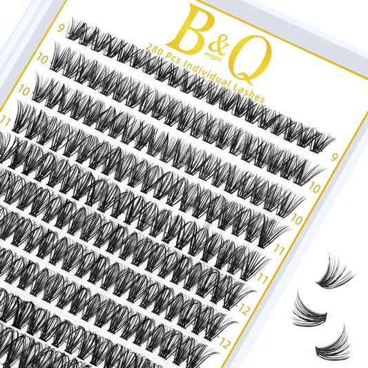 B&Qaugen Lash Clusters 280 Pcs 40D-0.07D-9-16MIX B&Q LASH Individual Lashes 10D 20D 30D 40D 50D Cluster Lashes C D Curl Eyelash Clusters Soft Volume DIY Lash Extensions at Home (40D-0.07D,9-16MIX)
