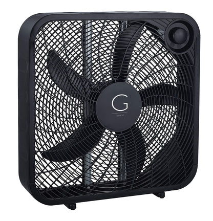 Genesis 20" Box Fan, 3 Settings, Max Cooling Technology, Carry Handle, Black (G20BOX-BLK) Genesis